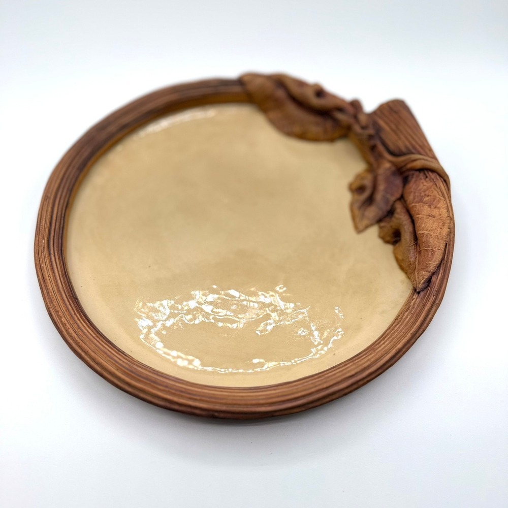 Vintage 1986 Terrafirma Studio Pottery Leaf Vine Plate 9.5 Inch BrownTan Ceramic